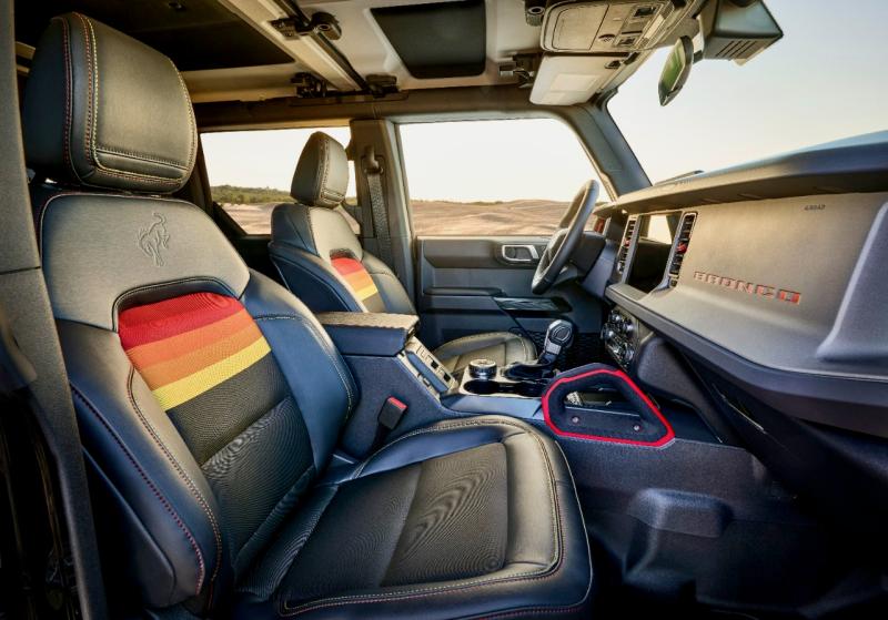 The Bronco Sport’s interior has been upgraded for 2025 also, with a larger digital gauge cluster and this better-integrated and larger (13.2 inches diagonally) infotainment screen with next-generation software. This is the Free Wheeling Appearance Package. The Bronco Sport’s interior has been upgraded for 2025 also, with a larger digital gauge cluster and this better-integrated and larger (13.2 inches diagonally) infotainment screen with next-generation software. This is the Free Wheeling Appearance Package.