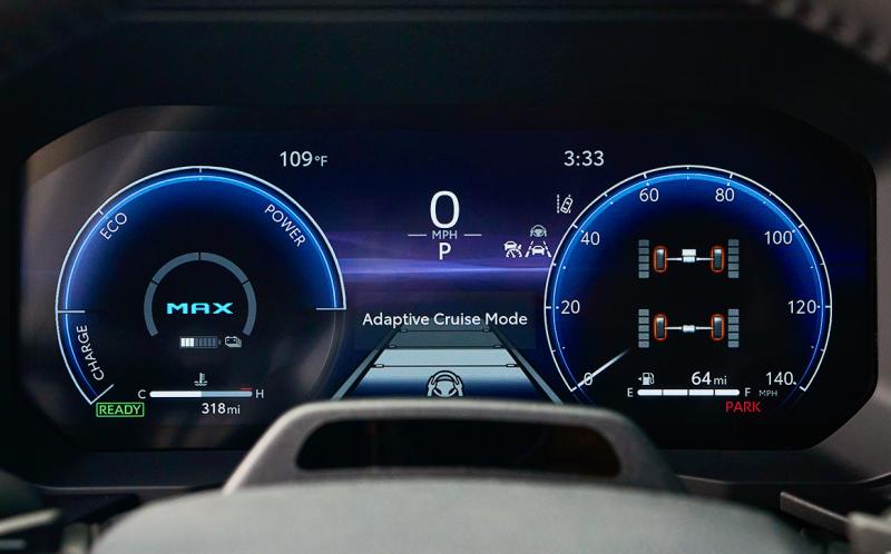 The driver’s screen is, of course, fully digital—these aren’t real dials and needles—and highly informative (as well as customizable), but pleasantly old-school in how it delivers the information. The driver’s screen is, of course, fully digital—these aren’t real dials and needles—and highly informative (as well as customizable), but pleasantly old-school in how it delivers the information.