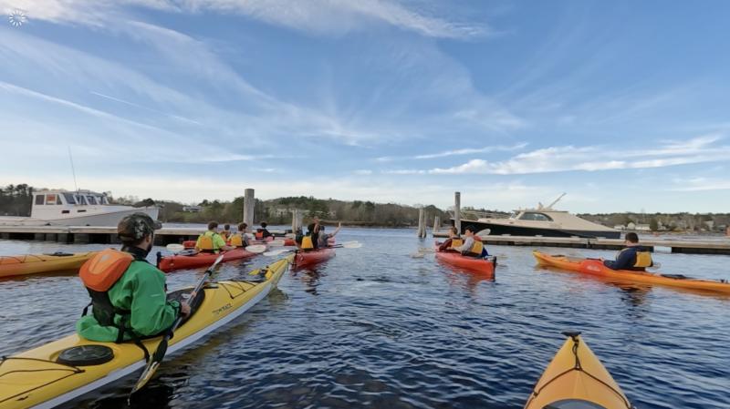 Belfast Marine Institute kayakers make first Spring passage up the Passagassawakeag River in Belfast. (Photo courtesy Charles Lagerbom) c