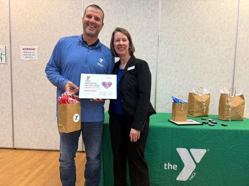 2024 Employee of the Year Benjie Blake, director of Sports, Camping and After School, with CEO Whitney Files at the Y’s Annual Meeting. (Photo courtesy Penobscot Bay YMCA) 2024 Employee of the Year Benjie Blake, director of Sports, Camping and After School, with CEO Whitney Files at the Y’s Annual Meeting. (Photo courtesy Penobscot Bay YMCA)