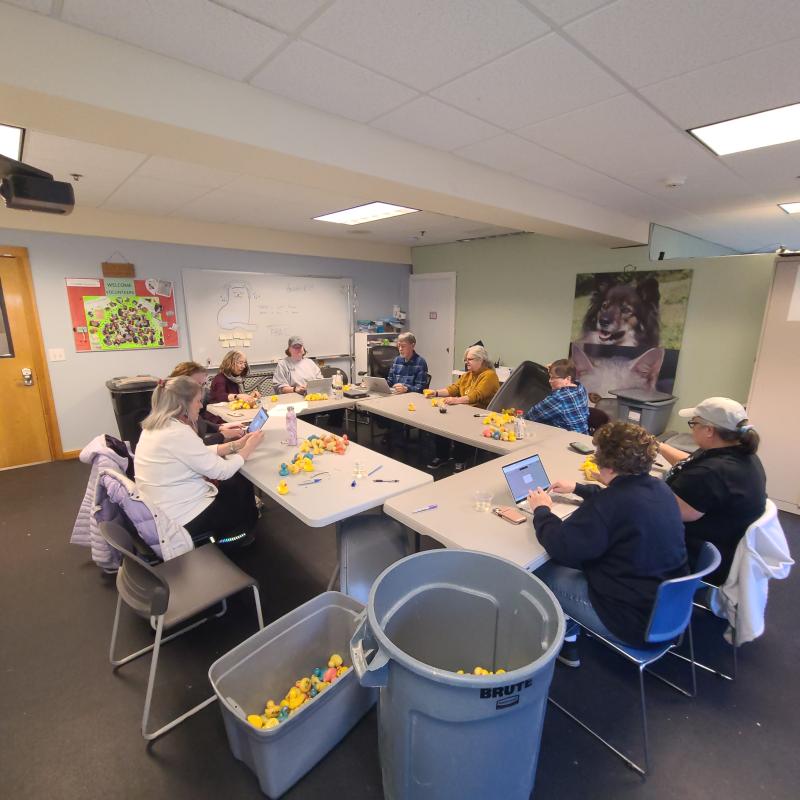 West Bay Rotarians check every duck as part of quality control and to make sure they're ready to swim come race day on May 25. You could win one of 17 great prizes. Go to: www.WestBayRotaryOfMaine.org