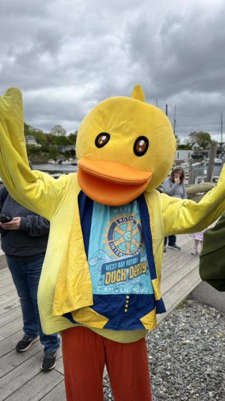 Lucky Duck was the stroke-by-stroke announcer for this year's Duck Derby. He really was winging it, too! Lucky Duck was the stroke-by-stroke announcer for this year's Duck Derby.