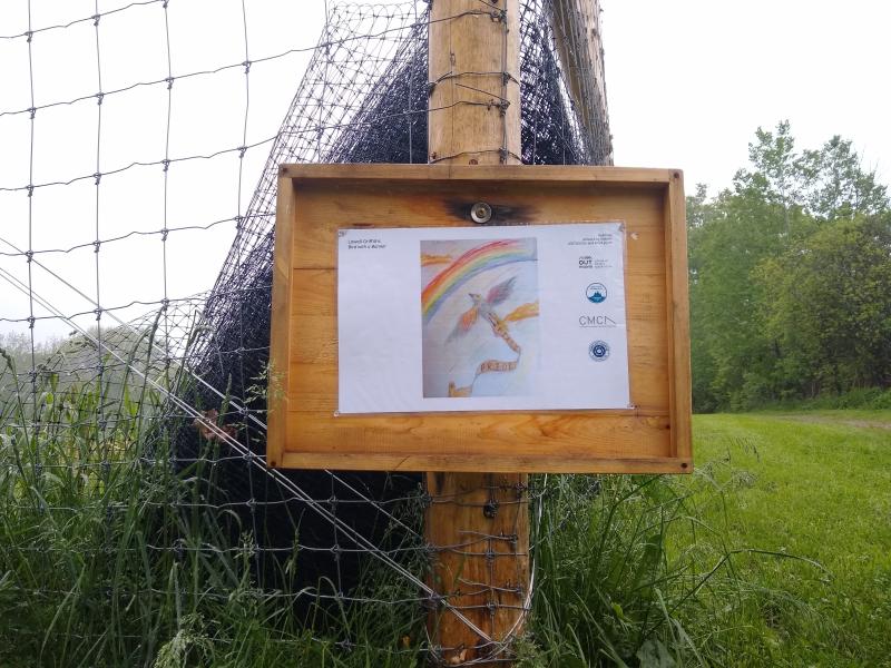 "Bird with a Banner" by Lowell Griffiths is one of sixteen images displayed at the Erickson Fields Story Trail. (Photo courtesy MCHT)