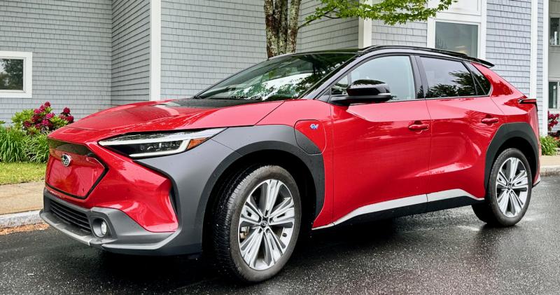 The compact Solterra is Subaru’s first electric vehicle—note the charging-port door and the absence of a grille. Teething problems delayed its debut into 2024; the ’25 model is identical; but Subaru promises an entirely new car for model year 2026. ‘Solterra,’ combining sun and earth, is a cool name for an EV. These colors are Elemental Red Pearl and Galactic Black. The compact Solterra is Subaru’s first electric vehicle—note the charging-port door and the absence of a grille. Teething problems delayed its debut into 2024; the ’25 model is identical; but Subaru promises an entirely new car for model year 2026. ‘Solterra,’ combining sun and earth, is a cool name for an EV. These colors are Elemental Red Pearl and Galactic Black.