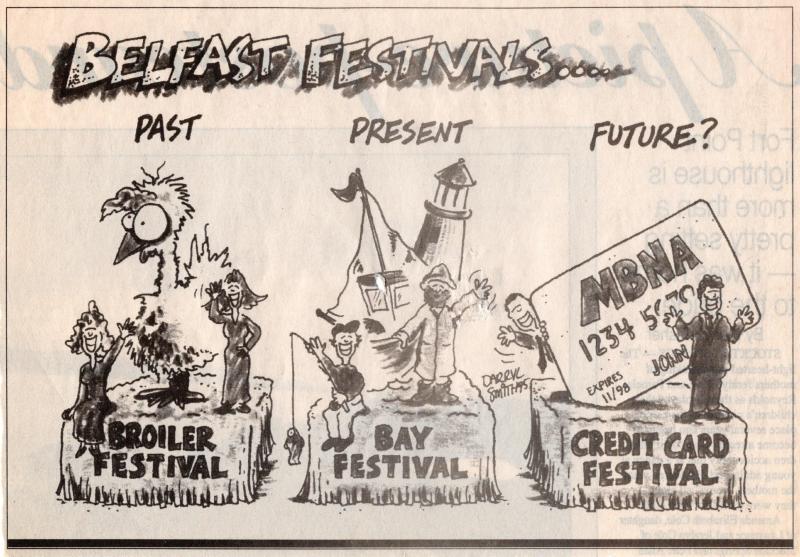 Belfast Festivals Past, Present, Future. Darryl Smith cartoon. (Image courtesy Belfast Historical Society & Museum)