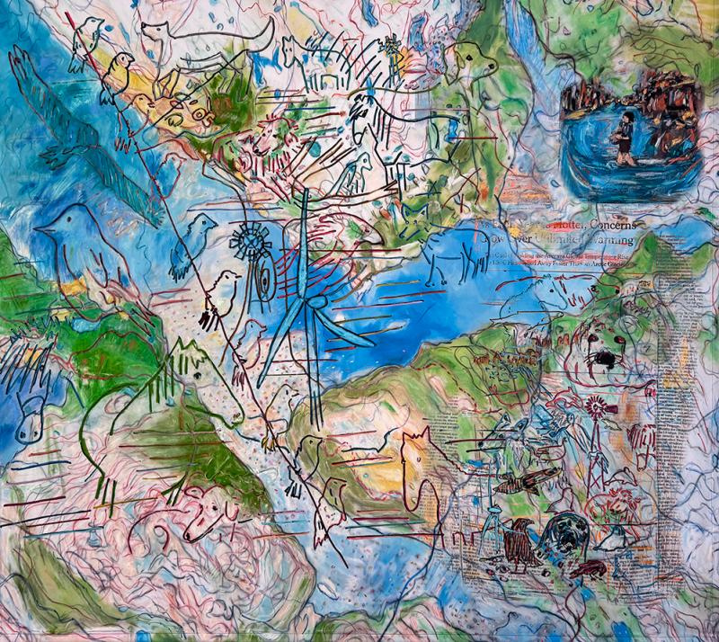 INTERSECTING ECOLOGIES: Panel IV, 76 in W x 68 H. (Photo courtesy Dr. Aaron Rosen) INTERSECTING ECOLOGIES: Panel IV, 76 in W x 68 H. (Photo courtesy Dr. Aaron Rosen)