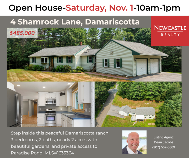 Open House at 4 Shamrock Lane, Damariscotta Nov.1 10am-1pm