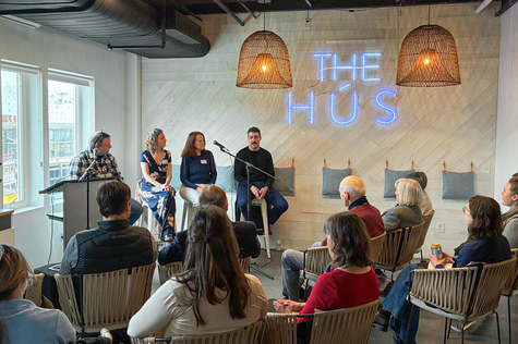 Lomas leads the "Algal Innovations: Beyond Food" panel in Portland, highlighting industry perspectives and opportunities around algae (Credit: Leah Campbell)