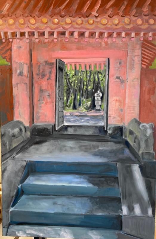 painting of steps to window