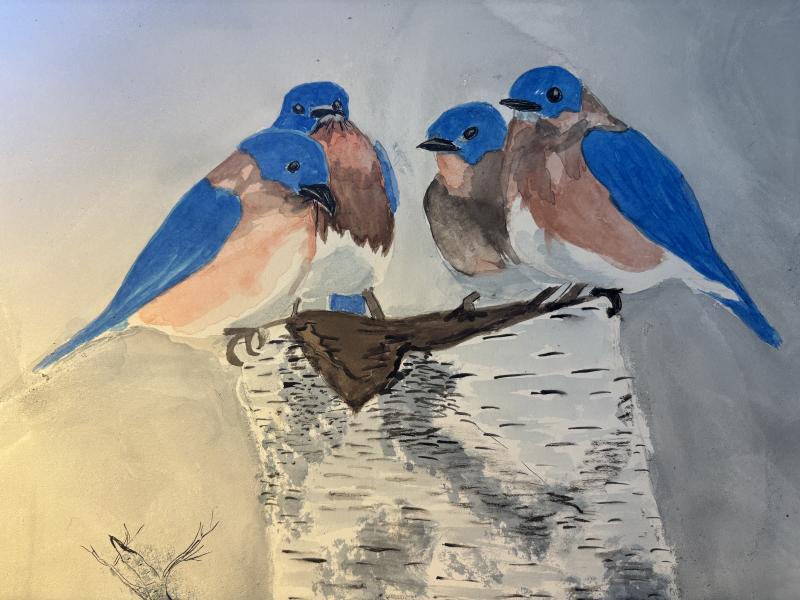 painting of bluebirds