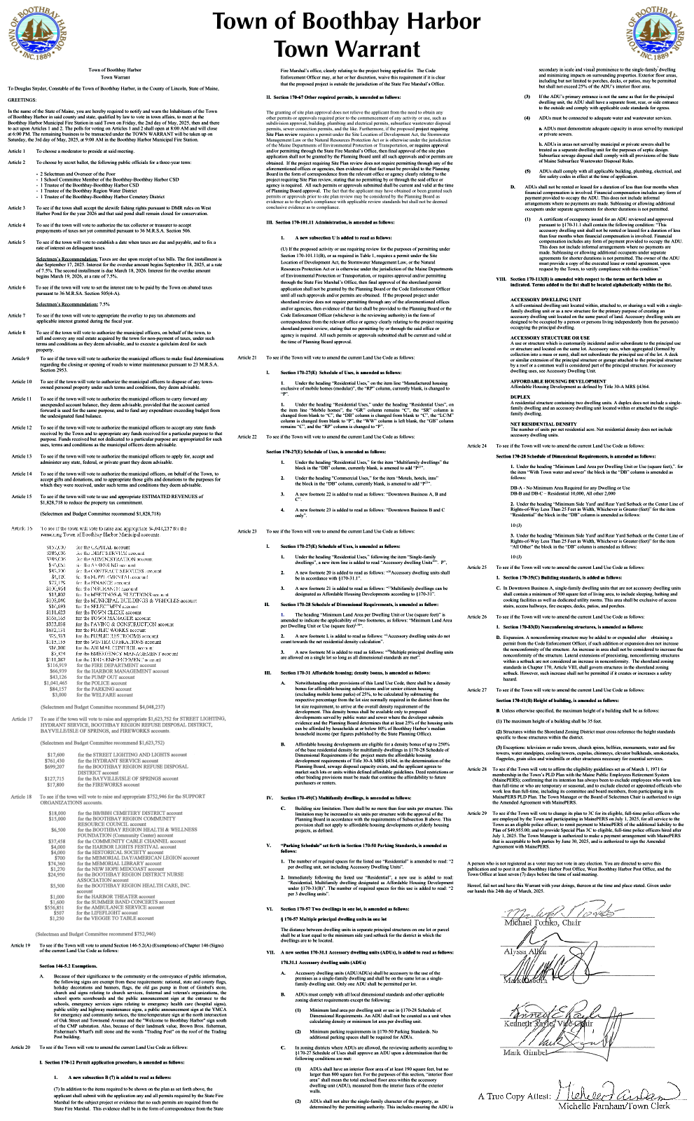 Town of Boothbay Harbor Town Warrant 5-4-24
