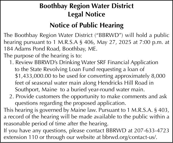  Boothbay Region Water District - Public Hearing 5-27-25