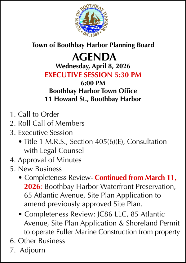 Town of Boothbay Harbor Planning Board Agenda 4-8-26