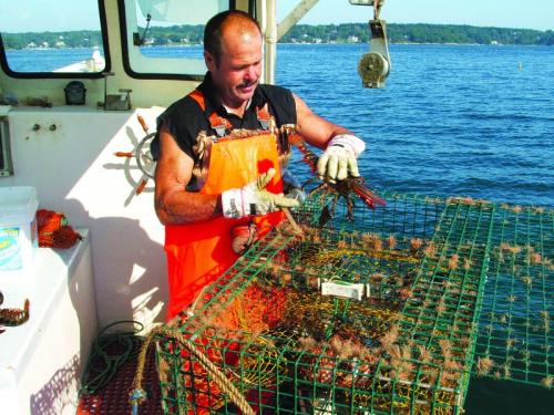 Mike Lewis of East Boothbay lobstering on the Victoria's Secret