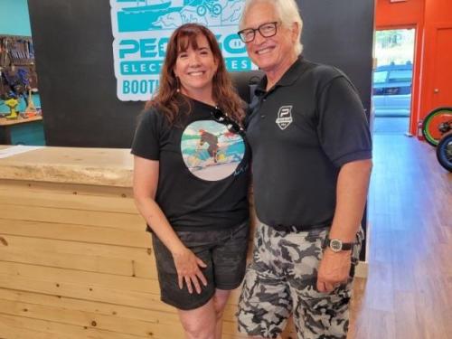 Pedego Electric Bikes Boothbay Harbor Owners Lisa and Roger Matthews ebike, electricbike, electric_bike, electric_vehicles, pedego, pedego boothbay harbor, maine, boothbay harbor