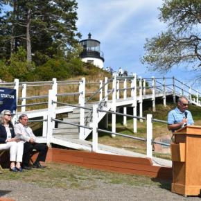 "Two hundred astounding years," said Phelps Bristol. "How serenely she celebrates at this point each safe arrival." The Owls Head Light Station keeps watch at its own 200th anniversary celebration, Sept. 10, 2025. (Photo by Sarah Thompson)
