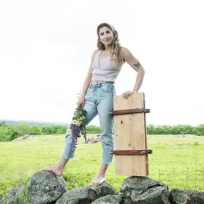 Artist Gabrielle Benzie with her handmade flower press. Photo courtesy Megan Marsanskis