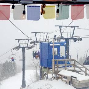 At the top of the triple chairlift, on Ragged Mountain at the Camden Snow Bowl.