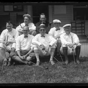 Black and white photo of a group of golfers