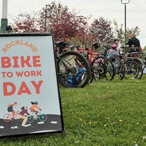 event sign and standing bicycles