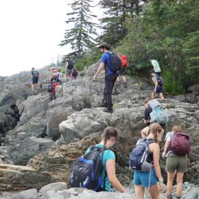 hiking up rocks
