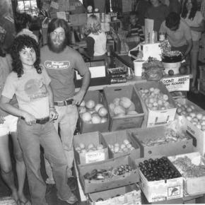 black and white picture of people, produce