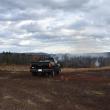 A Union fire truck and a Maine Forest Service truck overlook a wildland fire that ignited Sunday afternoon, Oct. 27, 2024. (Photo by Sarah Thompson)