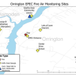 Air monitoring sites in Orrington following the trash-to-energy incinerator fire. (Image courtesy Maine DEP)