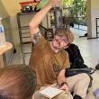 Eric Brown checks out a recently-acquired squirrel. (Photo courtesy Merryspring Nature Center)