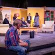 Front: Mark Durbin ("Joe") looks on as his guests: (l-r) Steve (Eric Sanders), Walter (Rob Bywater), Kenni (Courtney Hawkins), Ginger (Giz Coughlin) and son Christopher (Tom Lott) confront his wife, Becky (Katie Glessner). Set designed by Christopher Moore. (Photo by Gwyneth Sauvage)