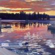 Karin Strong, "Sunrise at Olson's Depot", oil on canvas. (Photo courtesy Cushing Historical Society)