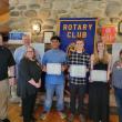 L-R: Rockland Rotarian Scholarship Committee members Kermit Voncannon; Eric Hebert; Scholarship Chairperson Marci Lambert;  scholarship recipients Joshua Placides, Owen Post, Reese Novicka; and Elba-Gloria Rangel-Erazo. (Photo courtesy Rockland Rotary)