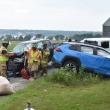 A dark colored pickup truck and a blue colored passenger car were involved in a crash Tuesday, July 1, on St. George Road at the entrance to Westbrook Street. In this picture, items are being put into another vehicle that was not involved in the incident. (Photo by Sarah Thompson)