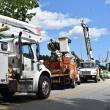 The vehicle that struck the pole was already hauled from the scene when this picture was taken. (Photo by Sarah Thompson)