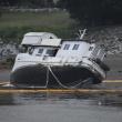 The vessel "Endeavor" ran aground at Snow's Cove on the beach in front of Mid-Coast School of Technology. (Photo by Sarah Thompson)