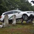 Front of car being raised off the ground