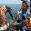 Sediment Sampling: The research team extracted a sediment core from below a commercial kelp farm aboard the Darling Marine Center’s research vessel Ira C in 2022. Samuel Tan photo 