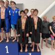 Camden Hills Regional High School Boys Swim Team, at the 2026 Class B State Championships held March 7 at Colby College in Waterville. (Photo courtesy Naomi Fisher-Barrett)