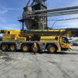 yellow crane truck at lumber yard