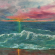 ocean tides painting with pinkish clouds