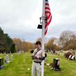 installation of flag pole at cemetery