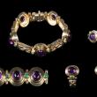 3128 - (4 Piece) 18K Gold Amethyst and Emerald Cabochon Jewelry Suite