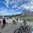 group of bike riders in the Camden Snow Bowl parking lot