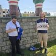 At the feet of the Paul Bunyon statue in Bangor. (Photo by Michael Hurley)