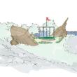 colored drawing of broken ship