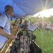 side view of band on stage