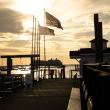 public landing, cruise ship at dawn