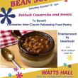 A colorful poster featuring a crock of new england style baked beans.