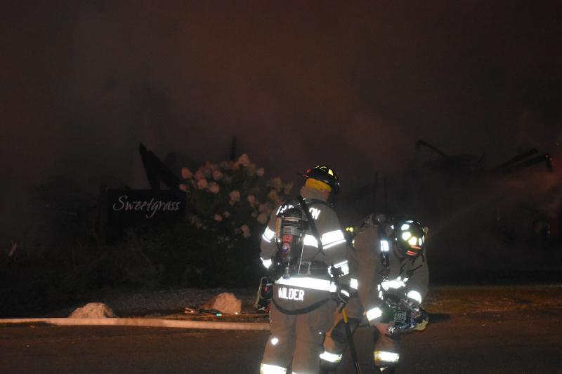 The structure housing Sweetgrass winery and distillery in Union was destroyed by fire early Monday morning, Sept. 15, 2025. (Photo by Sarah Thompson)