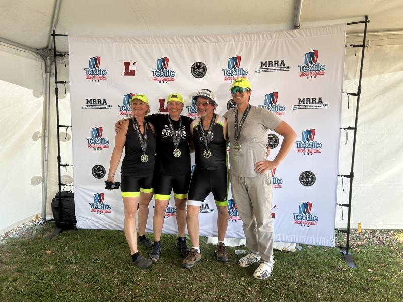 Megunticook’s Mixed Quad finished with commanding style. Hugh Brock, Amy Dyer, Will Schaetzke and Meredith Currier passed three boats leaving the field in their wake by more than a minute in raw time, setting a high bar for the competition and excitement for future races. (Photo courtesy Megunticook Rowing)